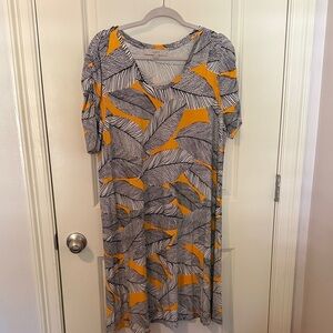 LOFT Yellow and Black Leaf Print Dress